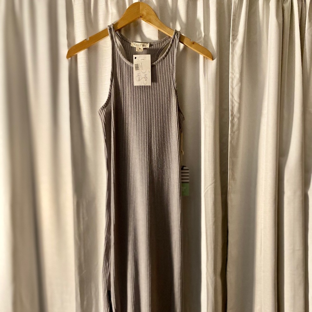 Grey slim dress.